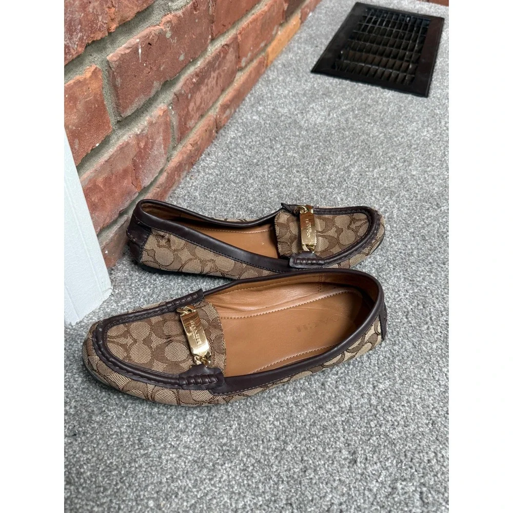 Coach Olive Signature Monogram Jacquard Loafers Brown Gold Hardware  9B